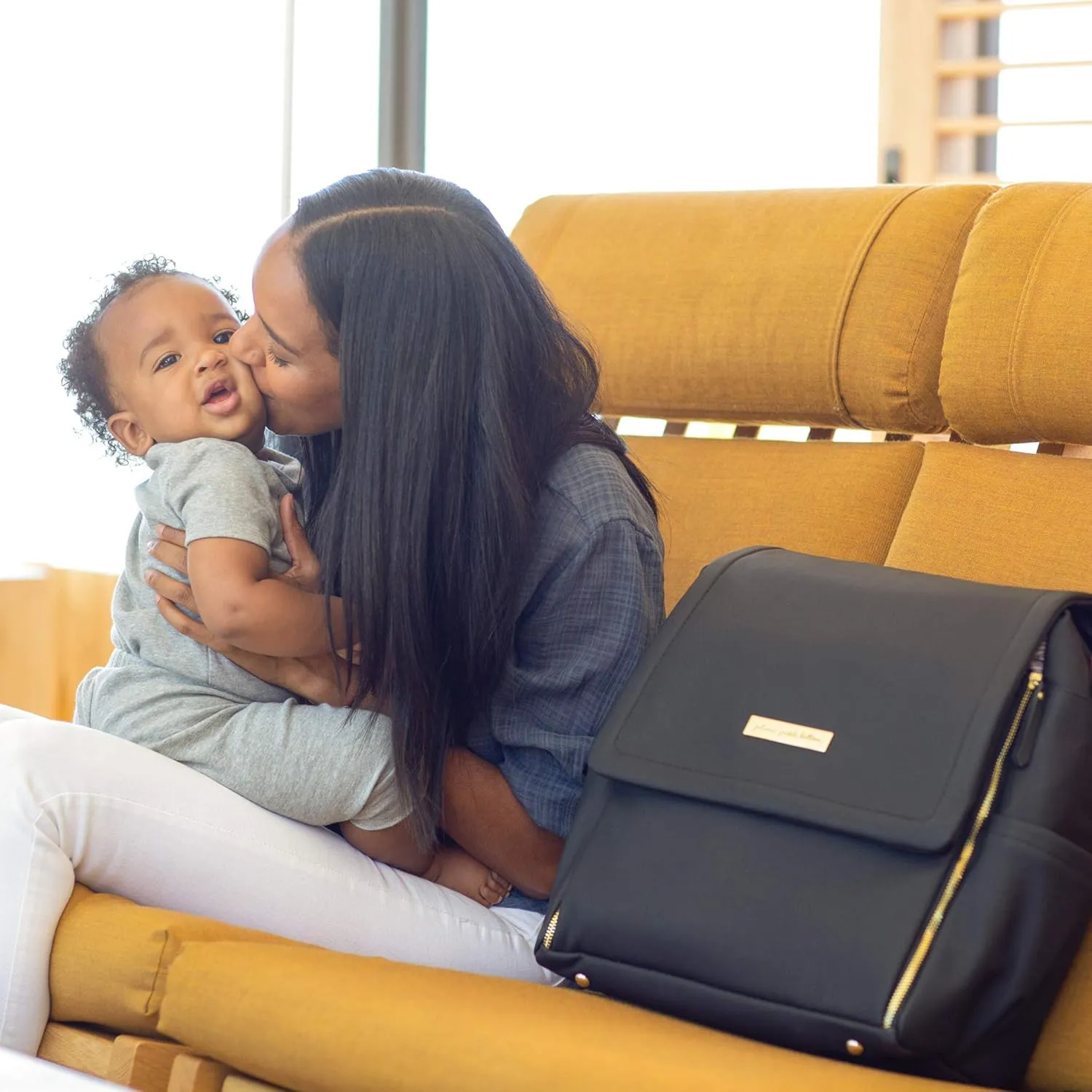 Petunia Pickle Bottom Boxy Backpack, Diaper Bag, Stylish Baby Bag, Spacious Backpack, On-the-Go Moms, Black Leatherette