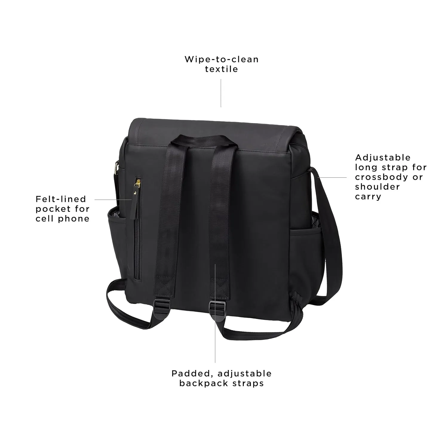 Petunia Pickle Bottom Boxy Backpack, Diaper Bag, Stylish Baby Bag, Spacious Backpack, On-the-Go Moms, Black Leatherette