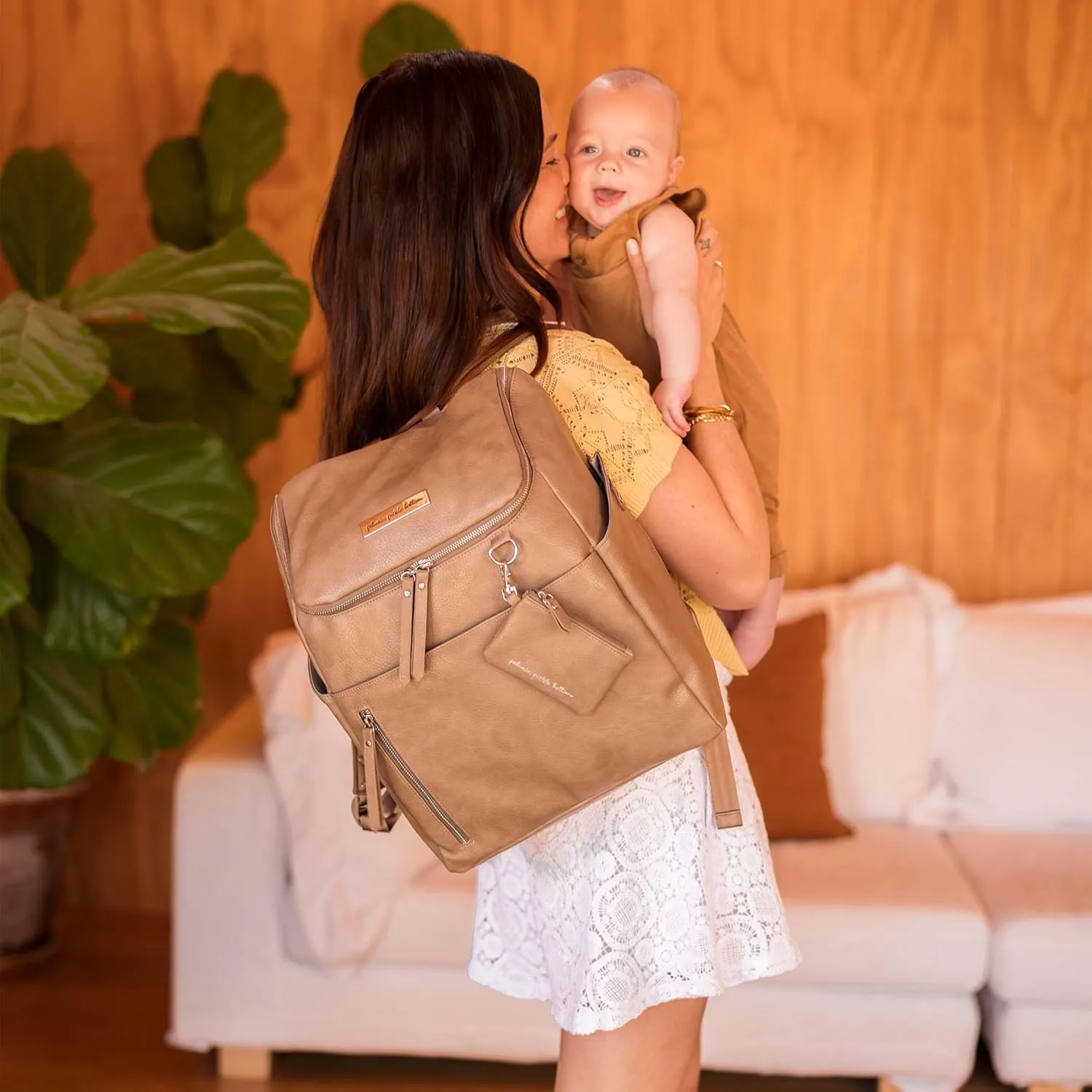 Petunia Pickle Bottom Tempo Backpack, Designed for Busy Families, Attaches to Stroller or Suitcase, Spacious Main Compartment, Mink