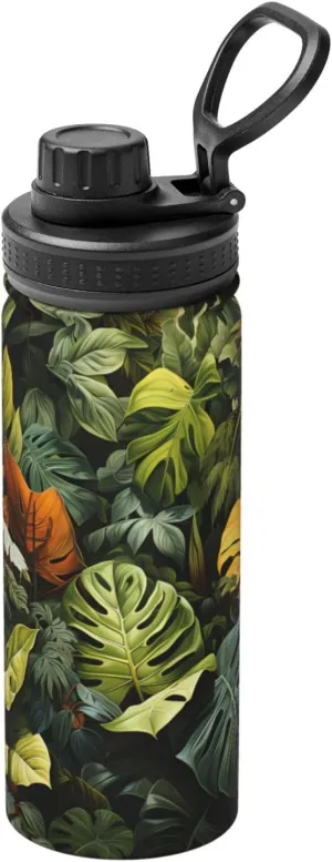 PHAYAH Tropical Rainforest Palm Leaves Camping Hiking Hydration Flask Stainless Steel, Double Walled & Vacuum Insulated Water Bottle