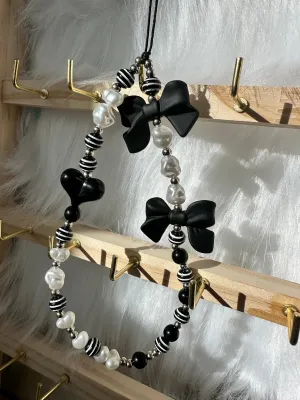 Phone Chain-Black Bow Pears and Heart