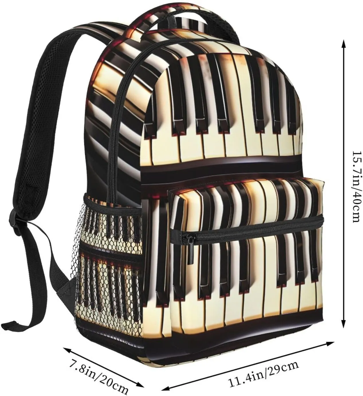 Piano Keys With Musical Notes Print Laptop Backpack Stylish Bookbag College Daypack Travel Business Work Bag For Men Women