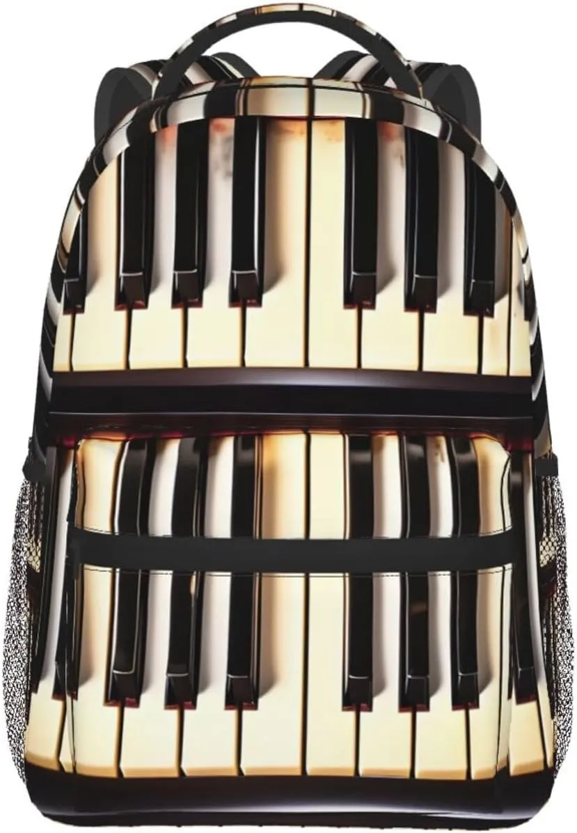 Piano Keys With Musical Notes Print Laptop Backpack Stylish Bookbag College Daypack Travel Business Work Bag For Men Women
