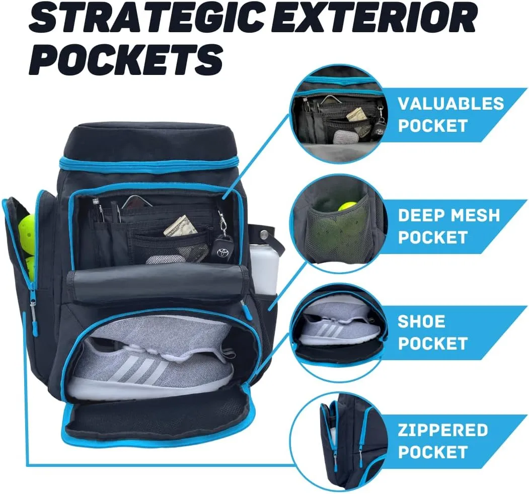 Pickleball Bag for Men and Women - Fits 2 to 4 Paddles - Shoe Compartment, Fence Hook, Storage Pockets for Water Bottles, Pickleballs, Clothing, Racquet/Paddle Storage - Pickle Ball Backpack