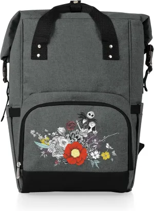PICNIC TIME - Disney Nightmare Before Christmas Jack & Sally OTG Roll-Top Cooler Backpack, Hiking Backpack Cooler, Soft Cooler Bag, (Heathered Gray)