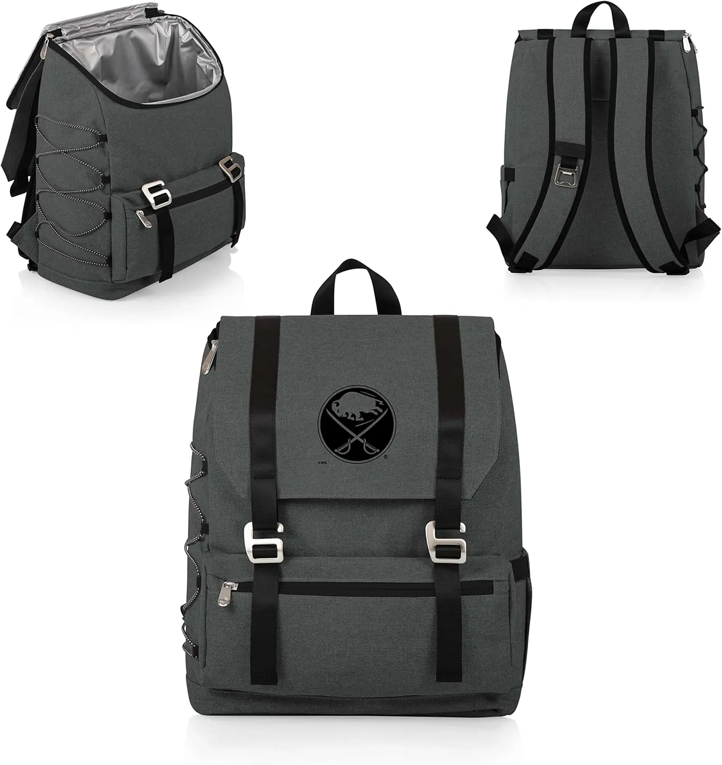 PICNIC TIME NHL Buffalo Sabres OTG Traverse Backpack Cooler, Soft Cooler Backpack, Hiking Backpack, (Heathered Gray)