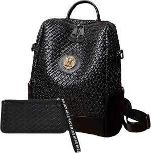 PILCAVE Fashion Backpack Purse for Women with Small Coin Pocket Waterproof Large PU Leather Anti-theft Travel Woven Backpack