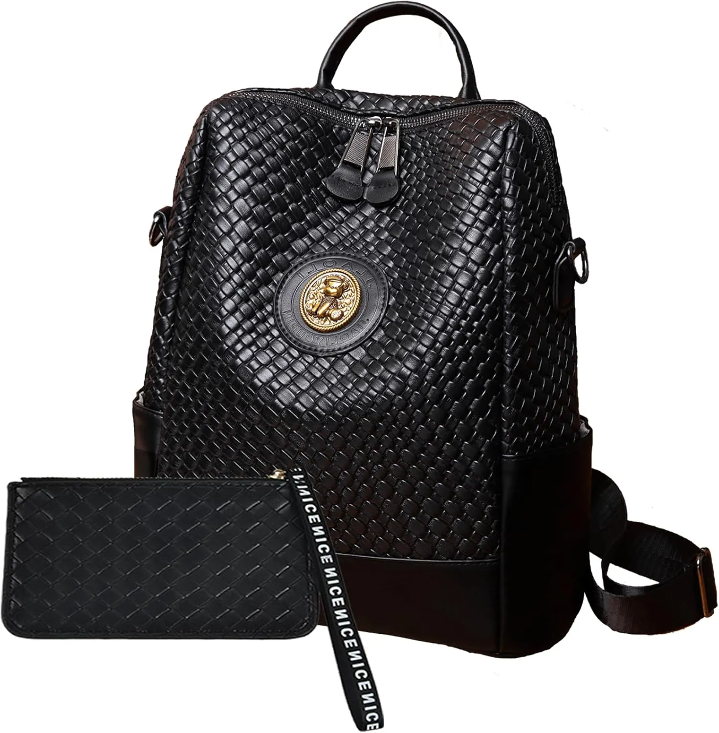 PILCAVE Fashion Backpack Purse for Women with Small Coin Pocket Waterproof Large PU Leather Anti-theft Travel Woven Backpack