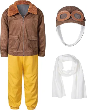 Pilot Aviator Costume Kids Coat Pants Hat Scarf Girl Boy Party Cosplay 3-11 Years