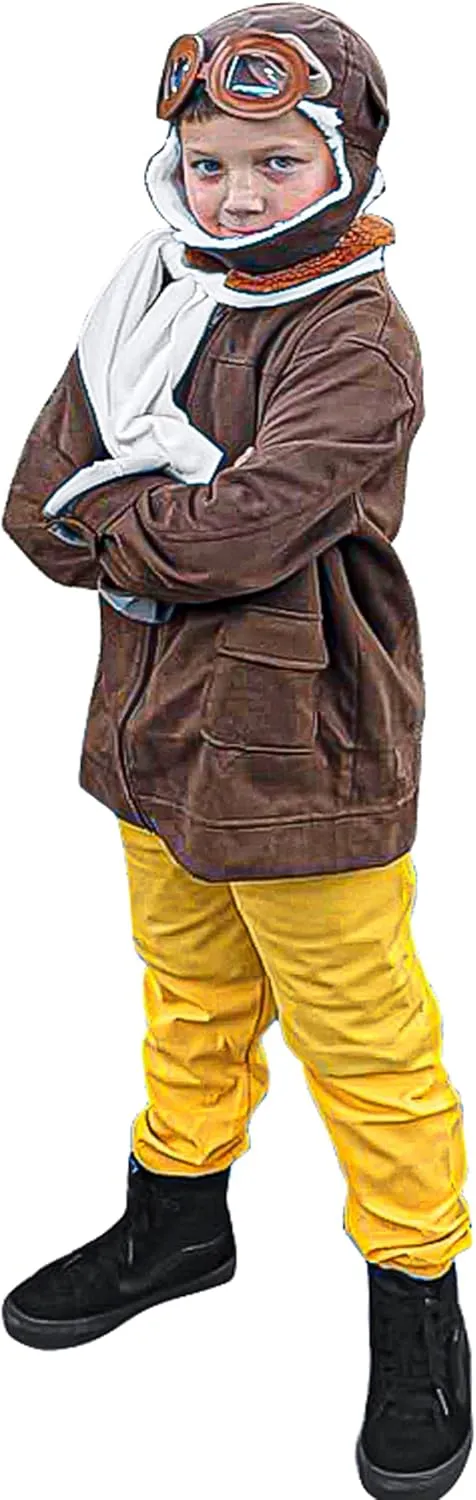 Pilot Aviator Costume Kids Coat Pants Hat Scarf Girl Boy Party Cosplay 3-11 Years
