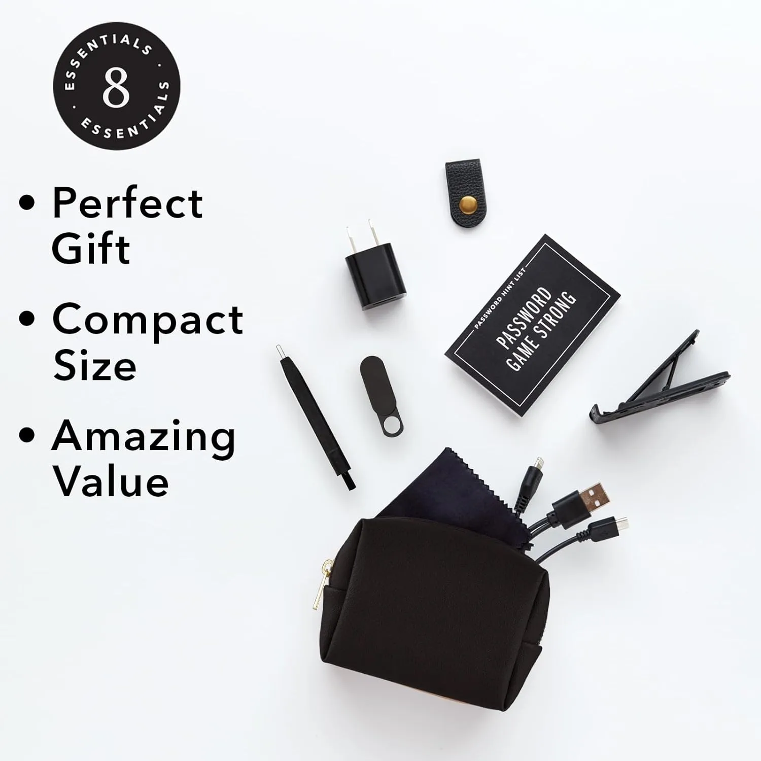 Pinch Provisions Mid-Size Tech Kit, Includes 8 Professional Technology Essentials, Perfect for Remote Work, Personal Office Accessories, & Gifting at Work (Black)