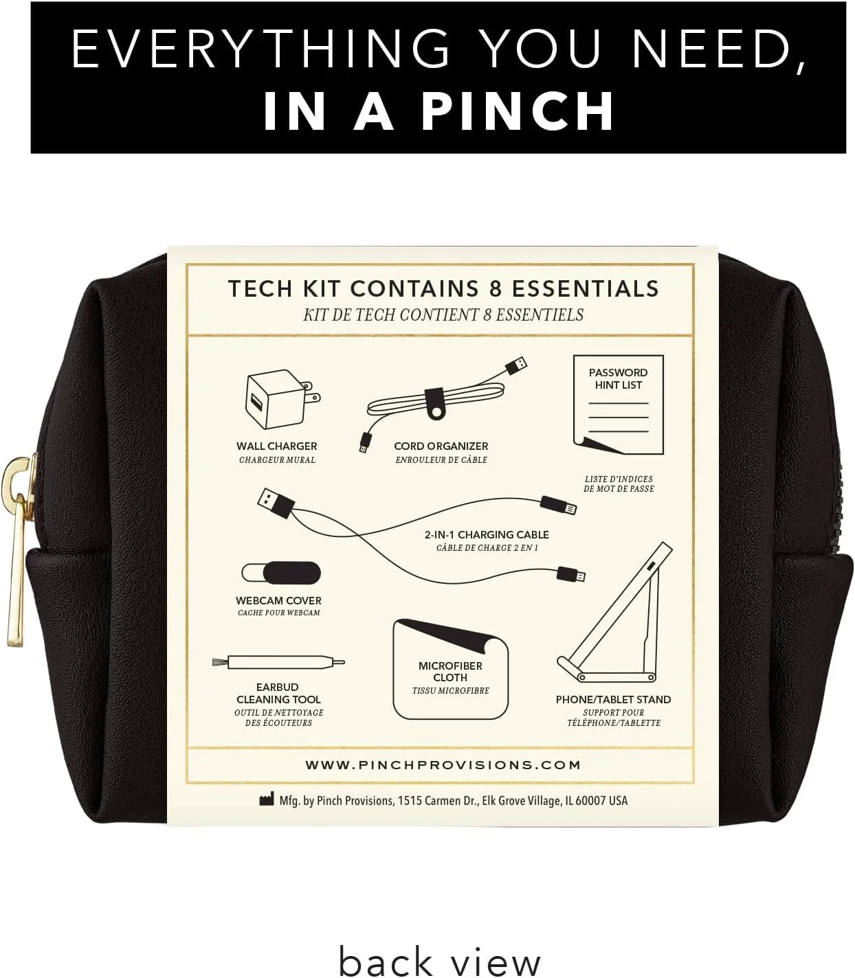 Pinch Provisions Mid-Size Tech Kit, Includes 8 Professional Technology Essentials, Perfect for Remote Work, Personal Office Accessories, & Gifting at Work (Black)