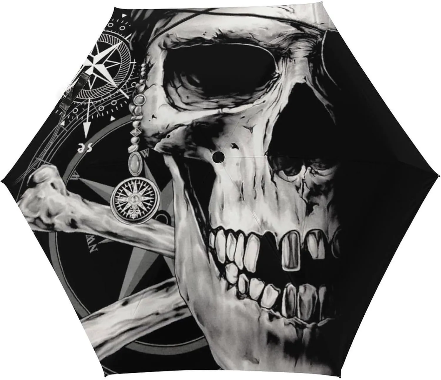 Pirate and Skull Compass Small Umbrella for Travel Mini Windproof Compact Umbrella Lightweight Portable