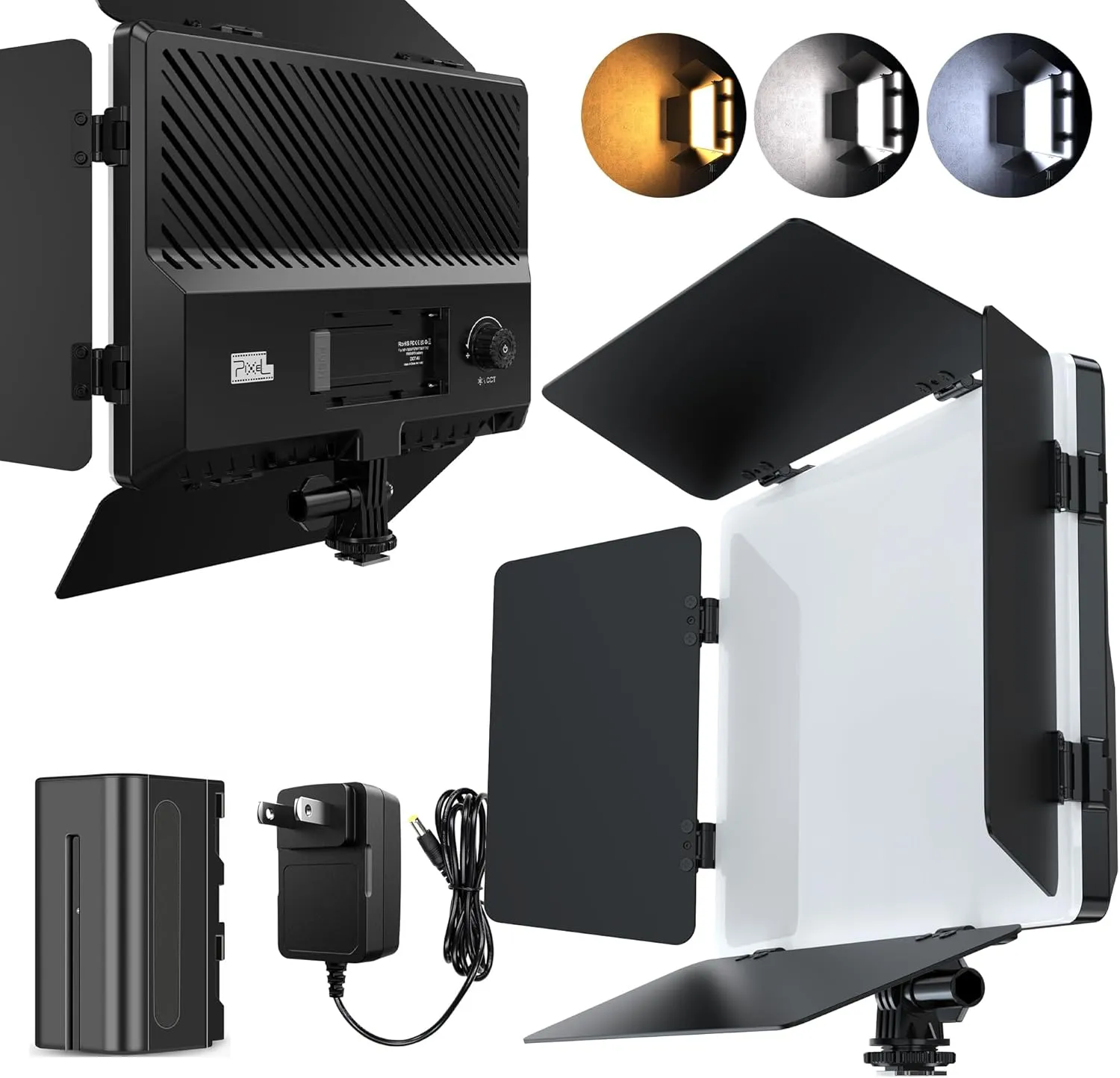 PIXEL 20W Camera Video Light Photography Lighting Kit Suit with Adapter/Battery 4400mAh Bi-Color Dimmable 2500-6500K Led Studio Streaming Photo Shooting Light for Outdoor Live Streaming