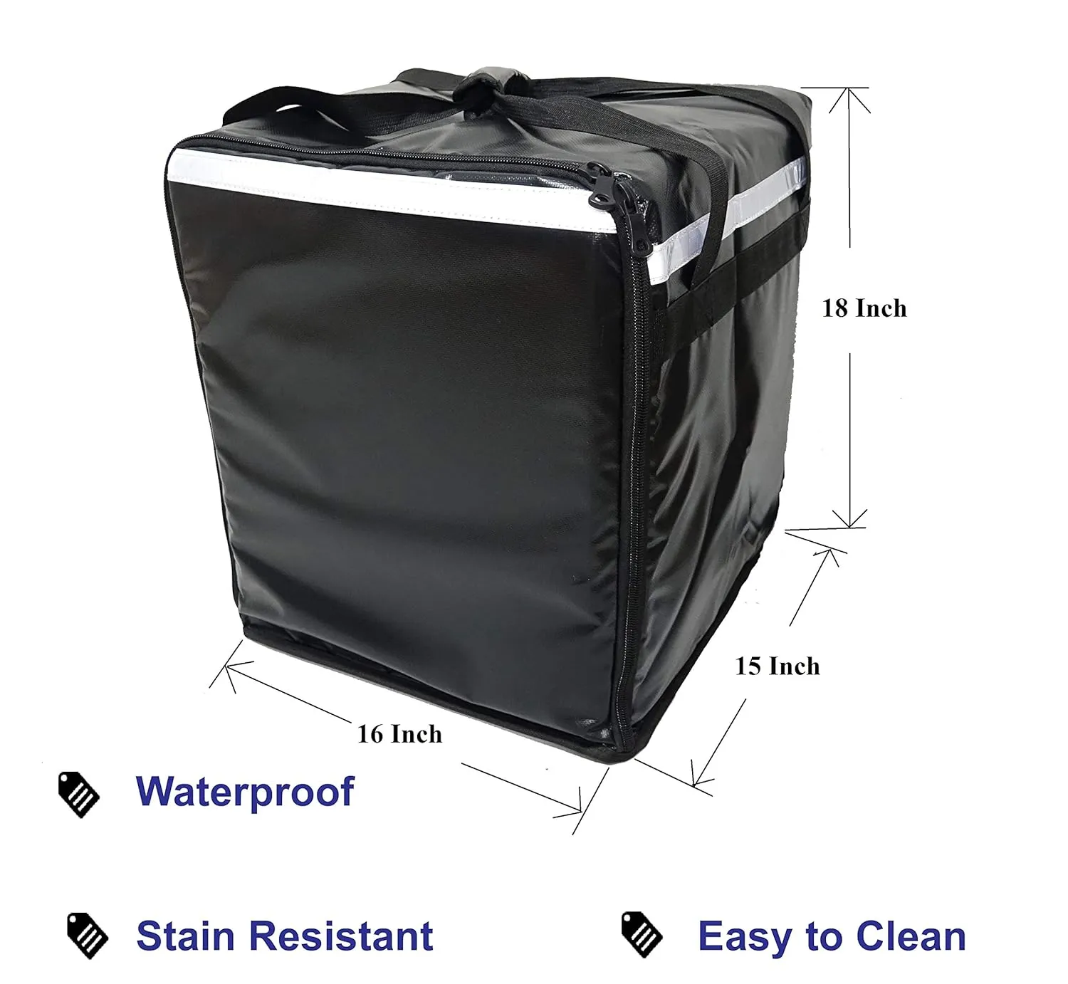 PK-76F: Large Doubledeck Insulated Pizza/Food Delivery Backpack, 16"x 15"x 18", with Divider, Cup Holder. Waterproof Thermal Food Take-Out Box, Keep Hot/Cold, 76Liters (Black)