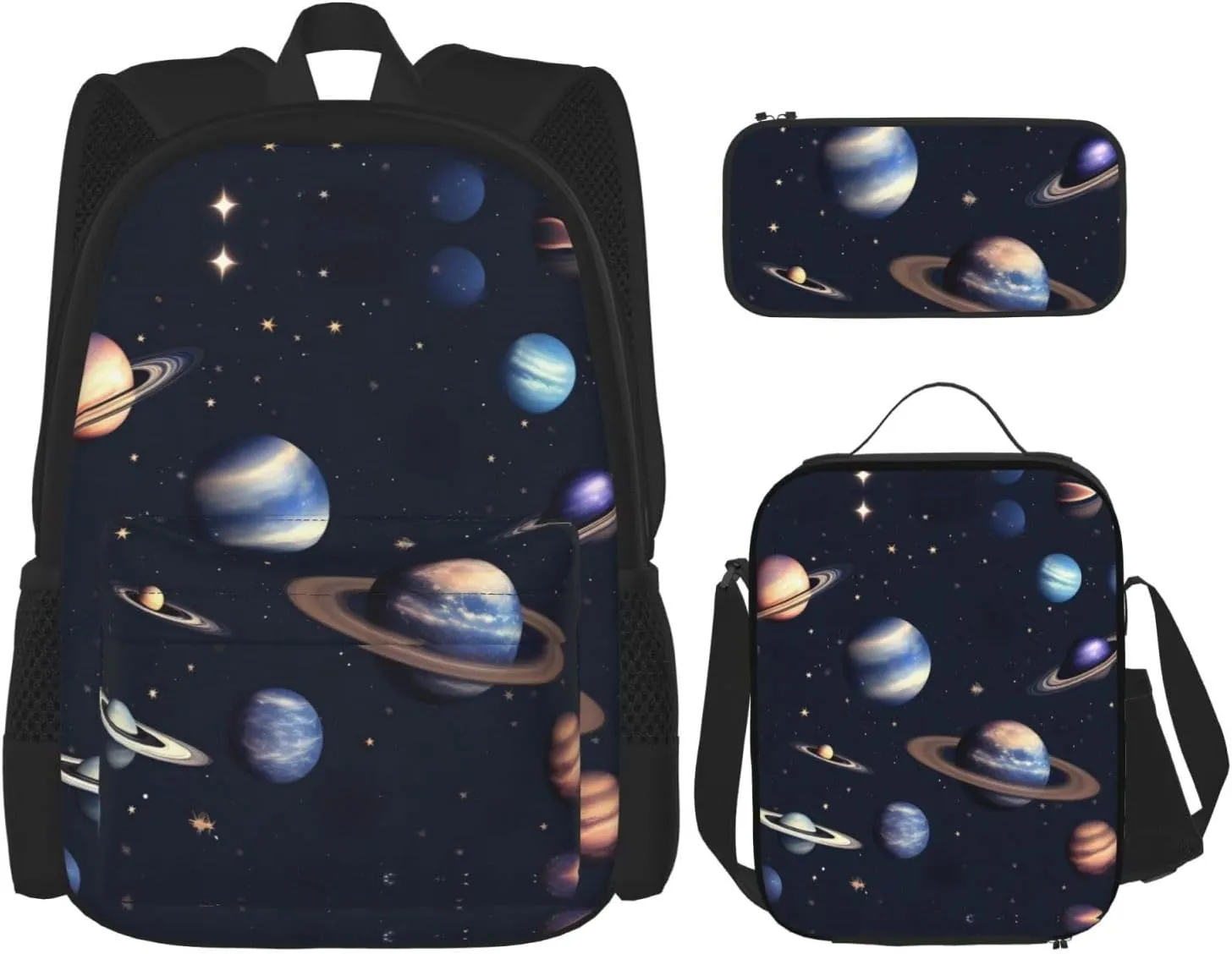 Planet Stars And Milky Way Galaxy Print Comfortable Adjustable Shoulder Casual Fashion Backpack Lunch Bag Pencil Case