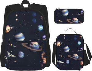 Planet Stars And Milky Way Galaxy Print Comfortable Adjustable Shoulder Casual Fashion Backpack Lunch Bag Pencil Case