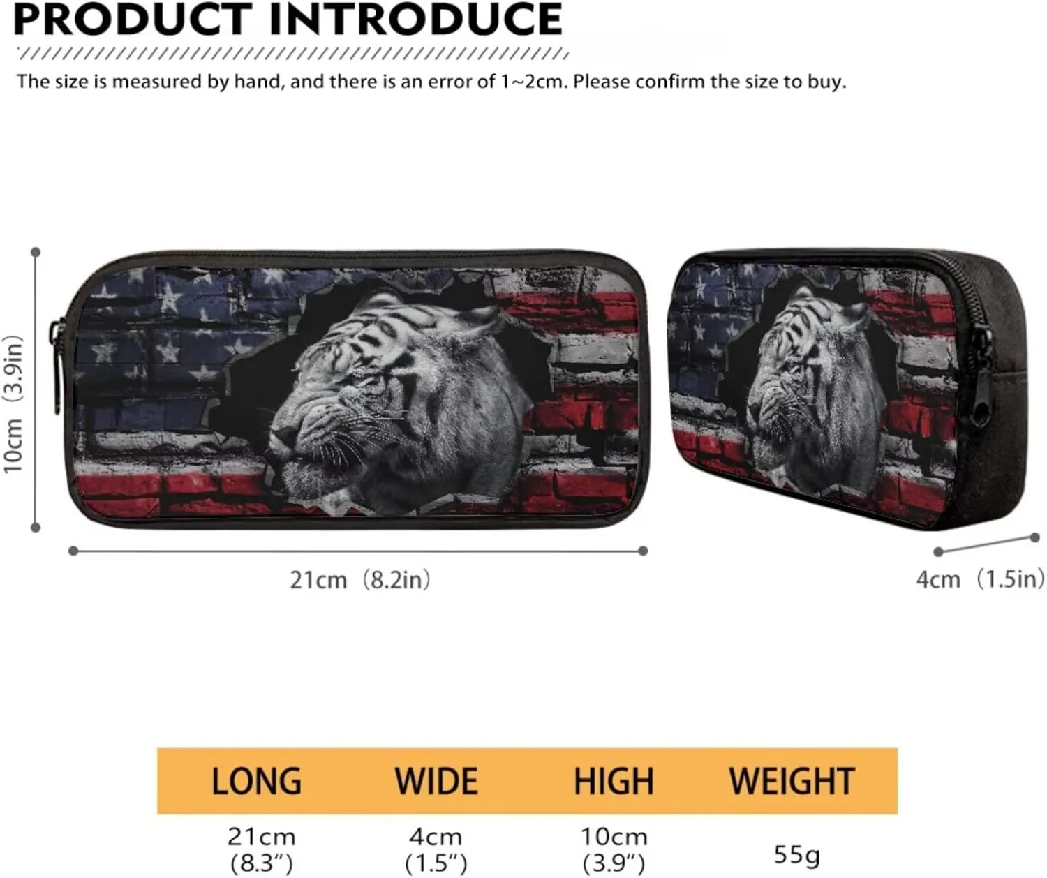 Poceacles American Flag Tiger Print Bookbag with Lunch Box for Boys 10-12 School Backpack for Boys 3Pcs Bookbag with Pencil Case, 17 Inch Lightweight Backpack with Lunch Bag for Teens High School