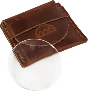 Pocket Magnifying Lens in Leather Carry Pouch for Fire Making, Tracking, Plant ID, etc.