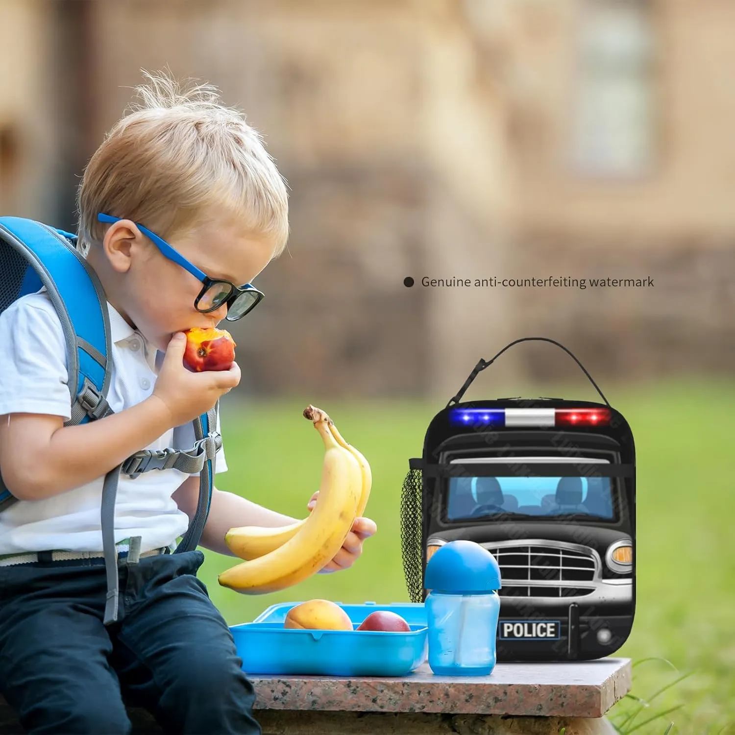 Police Car Lunch Bag for Kids Tolder Cute Cartoon Black Car Lunch Box Reusable Cooler Insulated Food Container for Boys Girls School Work Office Travel Picnic