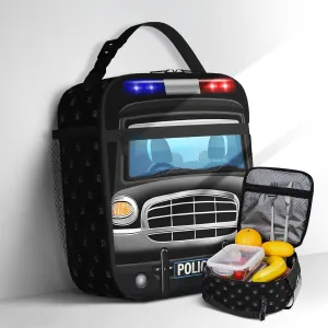 Police Car Lunch Bag for Kids Tolder Cute Cartoon Black Car Lunch Box Reusable Cooler Insulated Food Container for Boys Girls School Work Office Travel Picnic