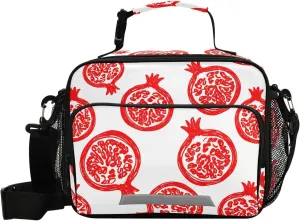 Pomegranate Sketch Red Lunch Bag for Kids Insulated Lunch Tote Bags with Detachable Shoulder Strap Lunch Box for School Boys Girls