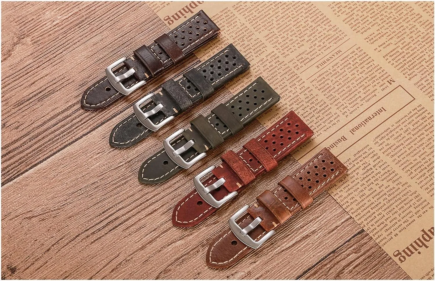 Porous Vinatge Leather Watch Strap For Men Watchband Breathable Belt