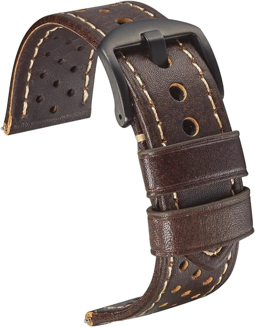 Porous Vinatge Leather Watch Strap For Men Watchband Breathable Belt