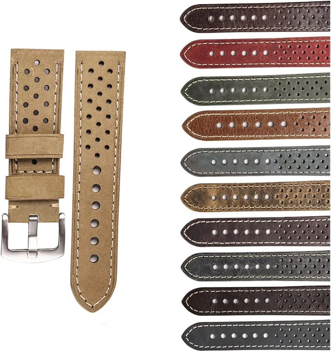 Porous Vinatge Leather Watch Strap For Men Watchband Breathable Belt