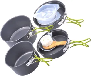 Portable Camping Pot Set Cooking Tools Outdoor Cookware Kit for 2-3 People