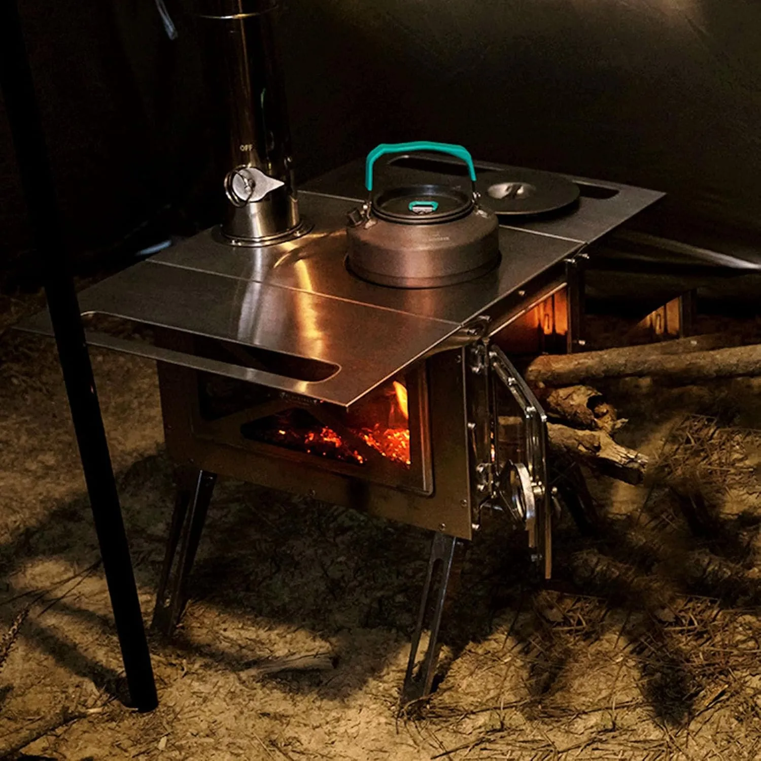 Portable Wood Stove, Titanium Camping Stove with Storage Bag, Folding Wood Burning Stove for Outdoor BBQ, Grill, Hiking, Backpacking, Traveling, Picnic