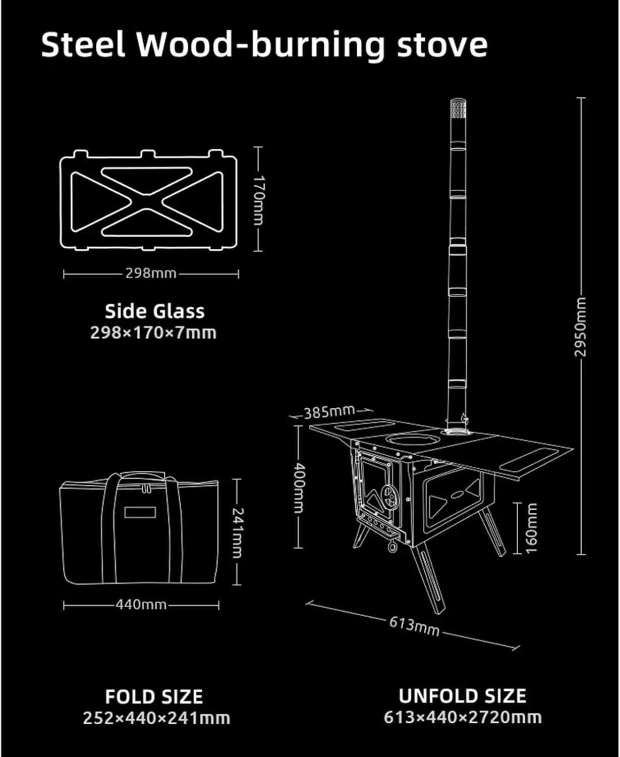 Portable Wood Stove, Titanium Camping Stove with Storage Bag, Folding Wood Burning Stove for Outdoor BBQ, Grill, Hiking, Backpacking, Traveling, Picnic