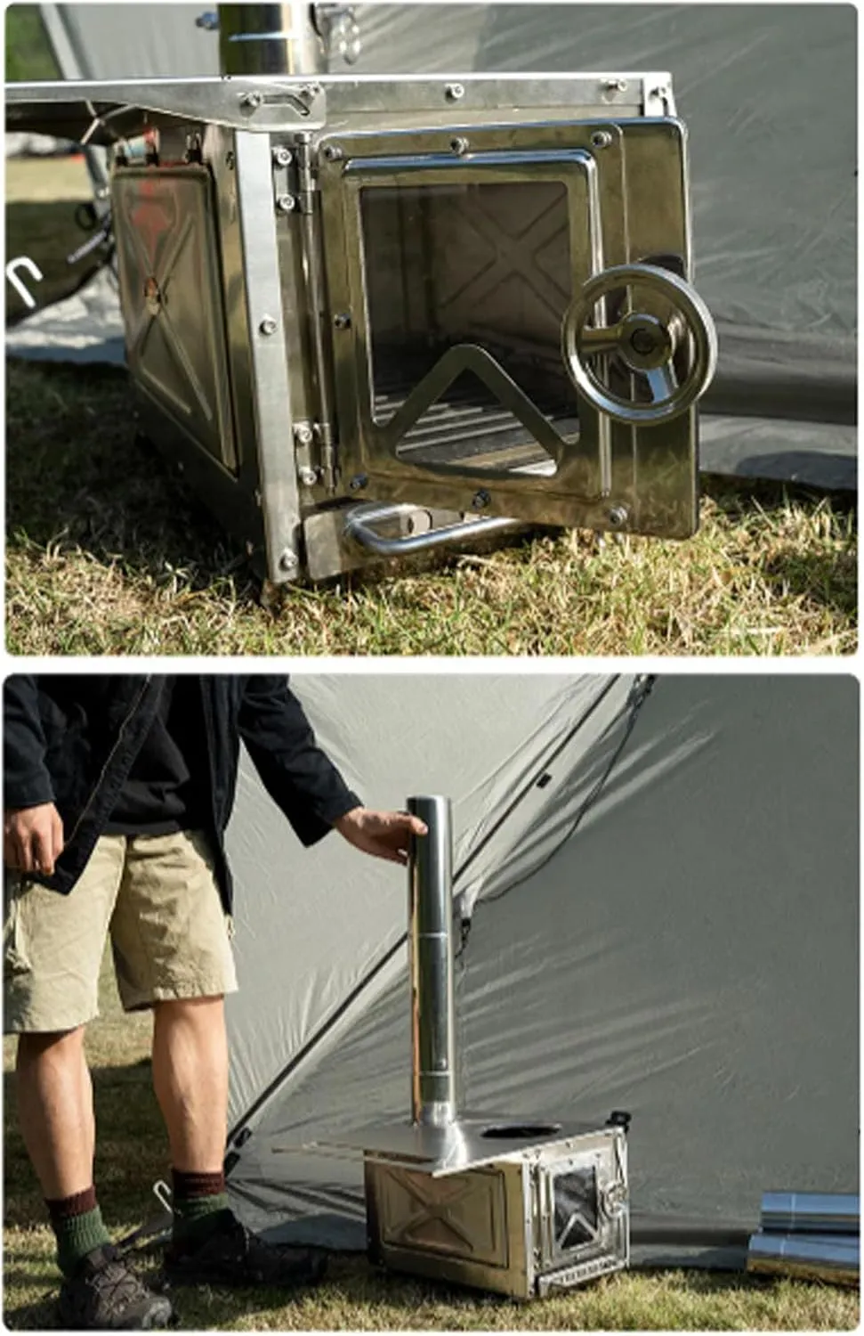 Portable Wood Stove, Titanium Camping Stove with Storage Bag, Folding Wood Burning Stove for Outdoor BBQ, Grill, Hiking, Backpacking, Traveling, Picnic