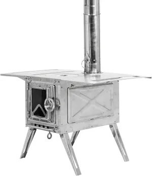 Portable Wood Stove, Titanium Camping Stove with Storage Bag, Folding Wood Burning Stove for Outdoor BBQ, Grill, Hiking, Backpacking, Traveling, Picnic