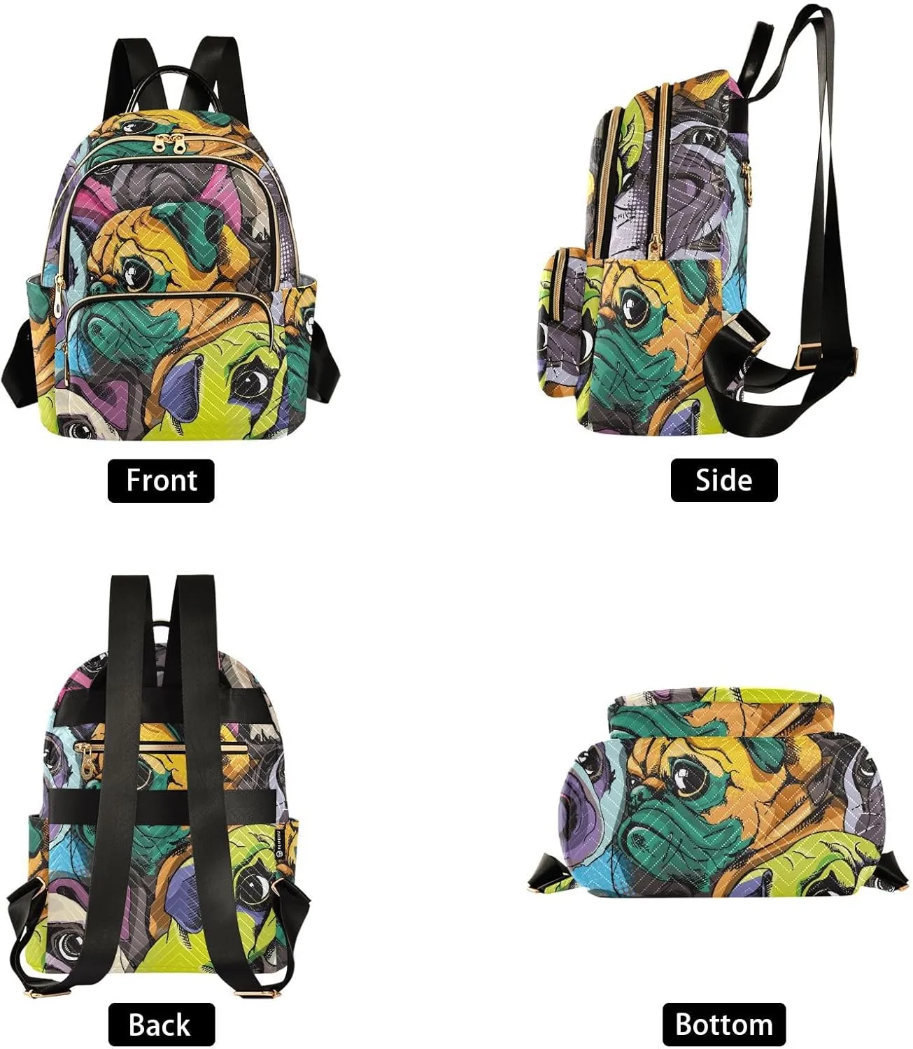 Portrait Of Many Pugs Pop Art Style Mini Backpack for Women, Travel Backpack Purse Daypack Shoulder Bag for Ladies