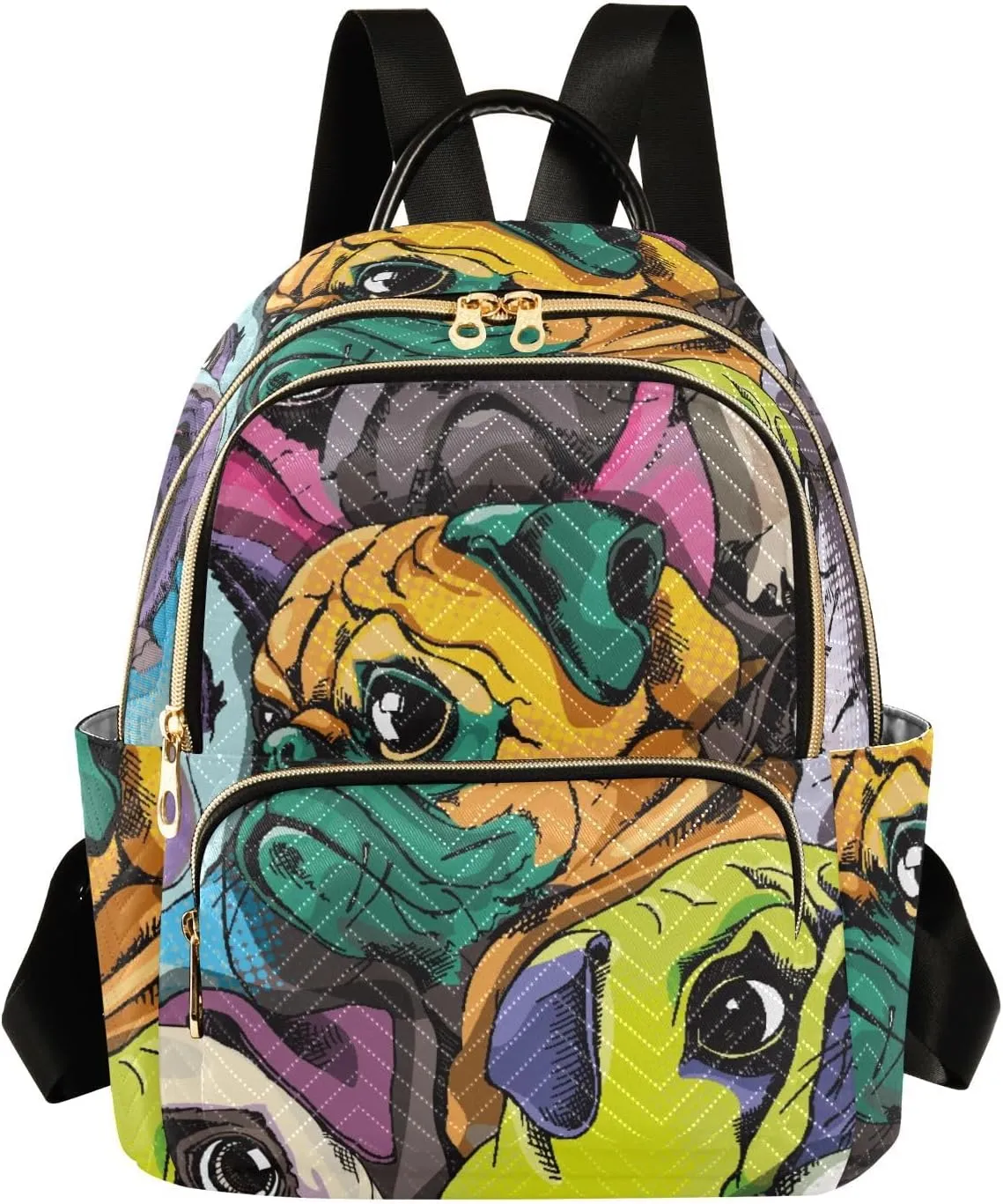 Portrait Of Many Pugs Pop Art Style Mini Backpack for Women, Travel Backpack Purse Daypack Shoulder Bag for Ladies