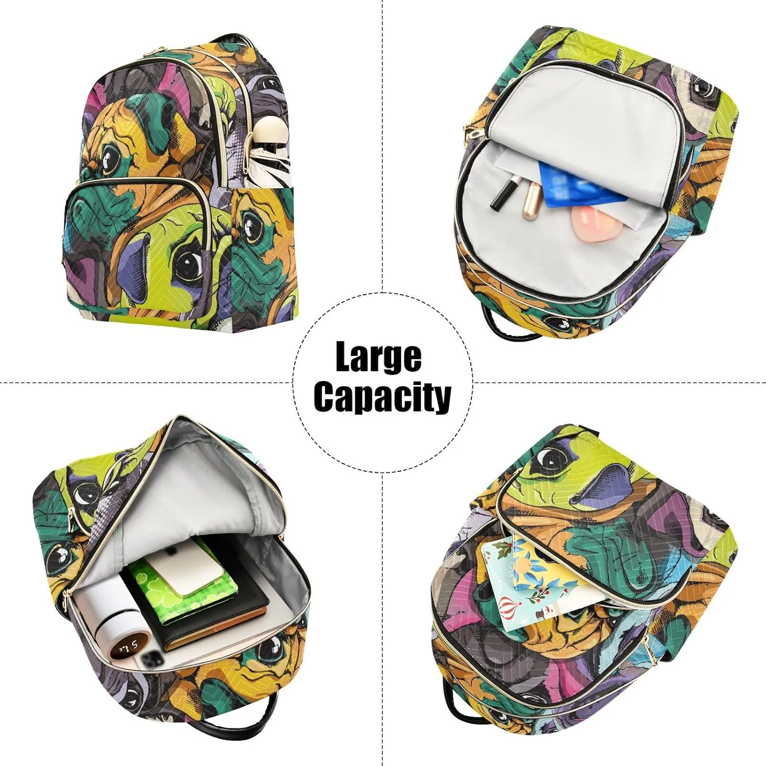 Portrait Of Many Pugs Pop Art Style Mini Backpack for Women, Travel Backpack Purse Daypack Shoulder Bag for Ladies