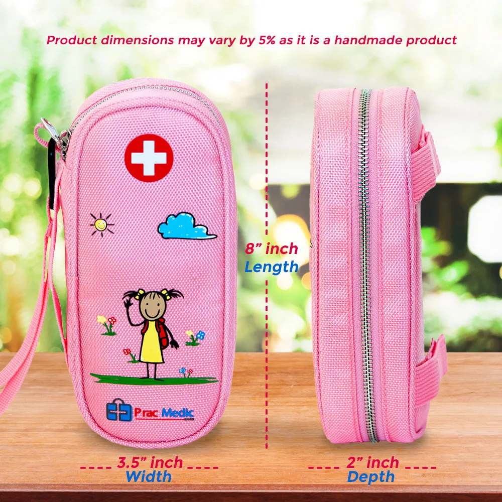PracMedic Bags Epipen Carry Case Kids- Insulated, Holds 2 Epi Pens or Auvi Q, Antihistamine. Inhaler, Nasal Spray, Eye Drops, Allergy Medicine- Medical Carrying Case for Emergencies (Pink)