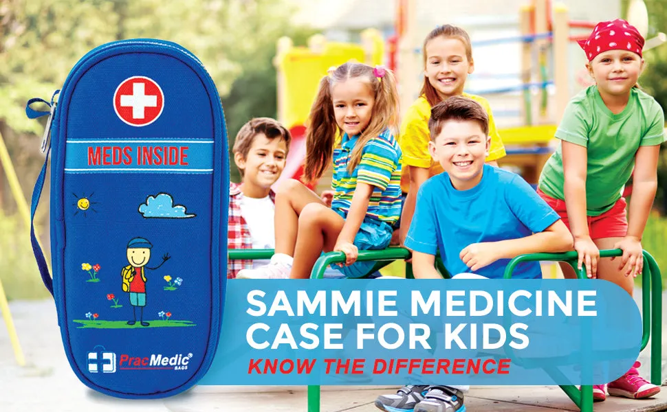 PracMedic Bags Epipen Carrying Case for Kids- Insulated, Holds 2 Epi Pens, Auvi-Q, Asthma Inhaler, Anti-histamine, Nasal Spray, Eye Drops, Ice Pack, Portable Medicine Supplies, Updated Design (Blue)