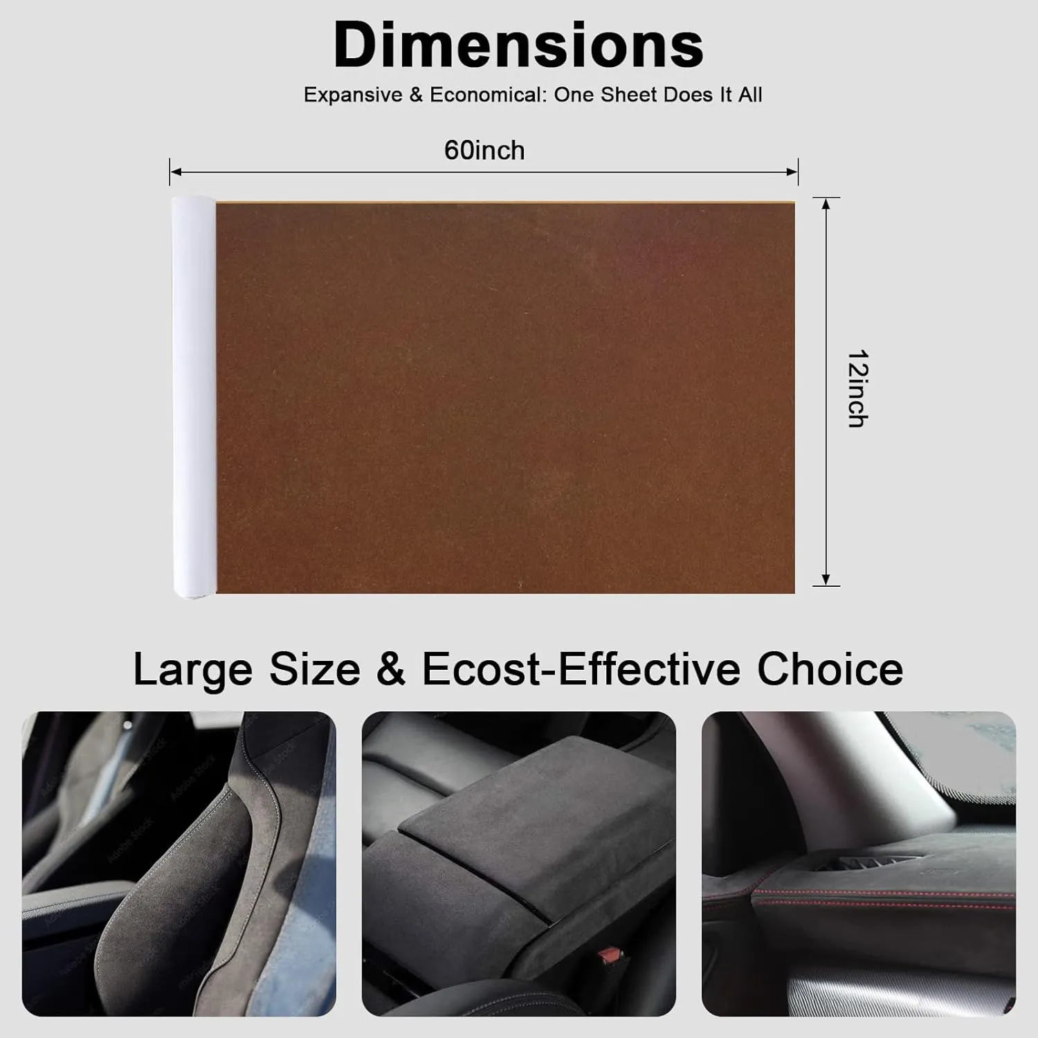 Premium Dark Brown Suede Fabric Wrap - 12x60 inch Suede Wrap for Car Interior - Self-Adhesive Microfiber and Synthetic Leather, Stretchable Interior Film for Car and Home Decor