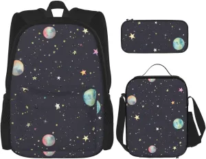 Premium Galaxy.. Print 3-in-1 Backpack Set with Lunch Bag & Pencil Case Portable Bag Set