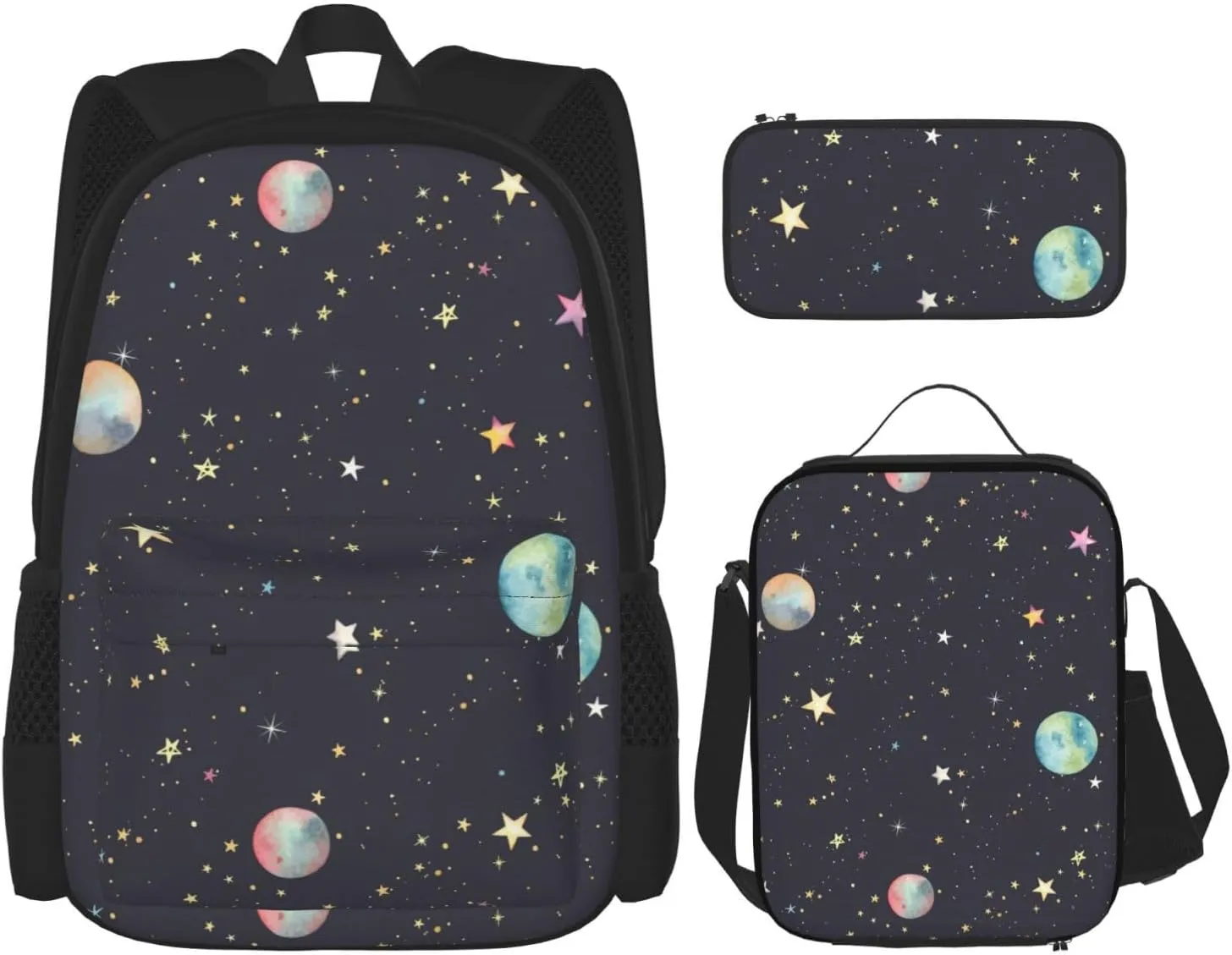 Premium Galaxy.. Print 3-in-1 Backpack Set with Lunch Bag & Pencil Case Portable Bag Set