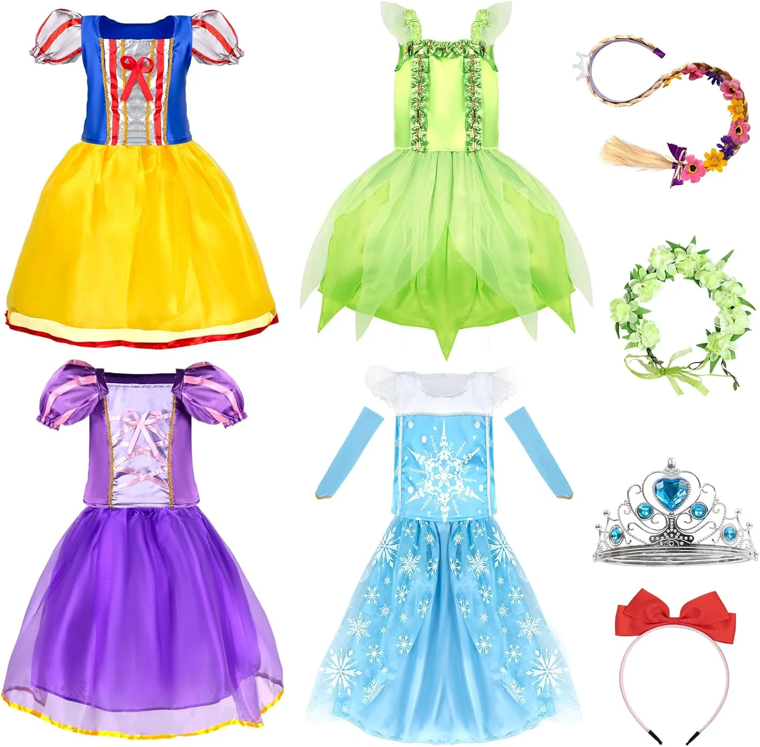 Princess Dress Up for Girls - Princess Dresses Clothes Costumes with Crown for toddlers Little Girl 3-8
