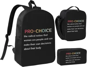 Pro Choice Definition Feminist Women'S Rights My Body Choice Backpack Set Lightweight Laptop Backpack Lunch Bag with Pencil Case for Women Men Travel Work