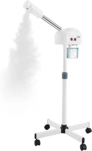 Professional Face Steamer Ozone Facial Steamer on Wheels Height Adjustable and Rotatable Nozzle Skin Care Equipment for Personal Home Salon Spa Skin Cleaning (White)