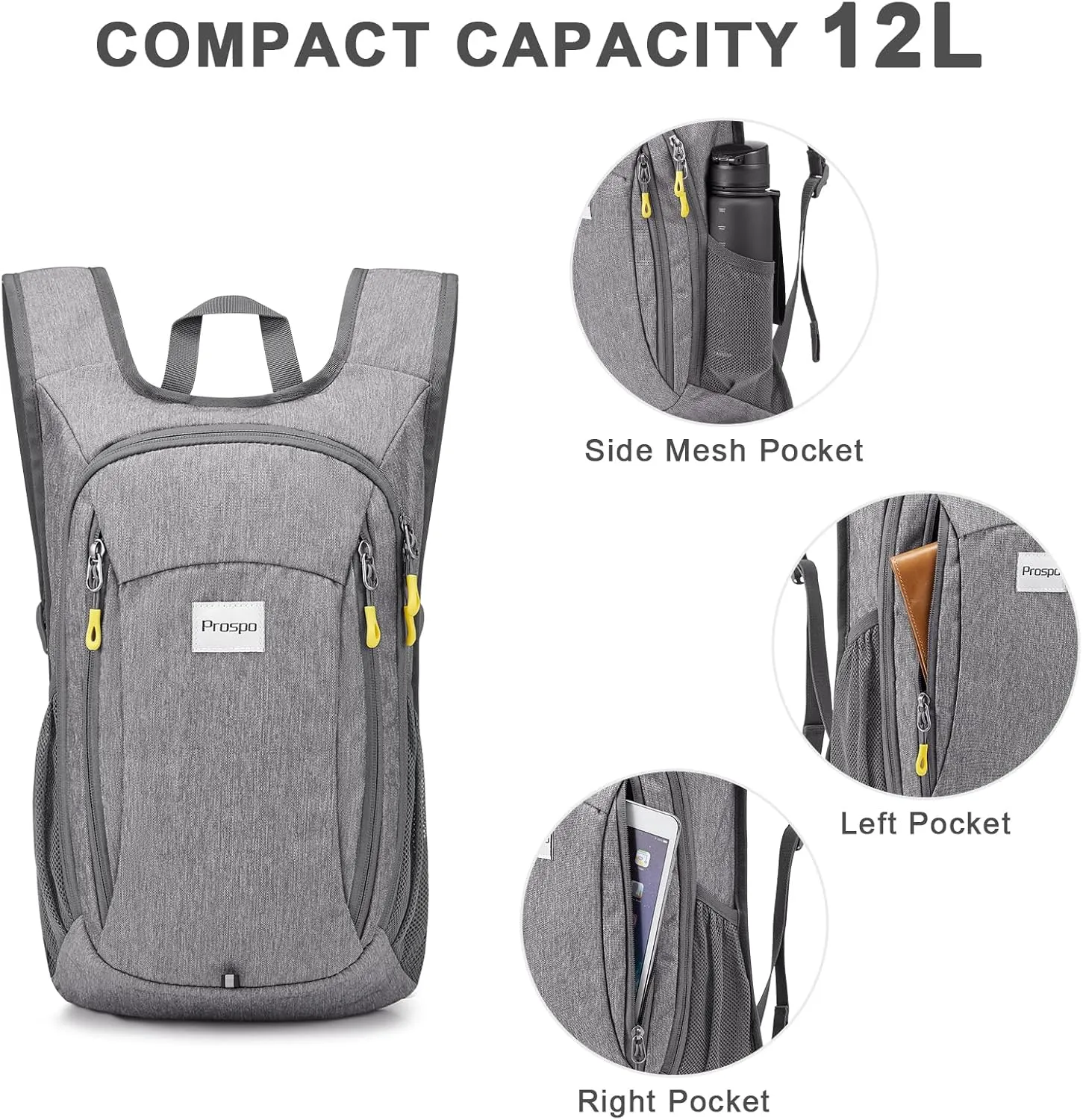 Prospo 12L Hiking Backpack Small Lightweight Travel Backpack for Women Men Casual Foldable Shoulder Bag