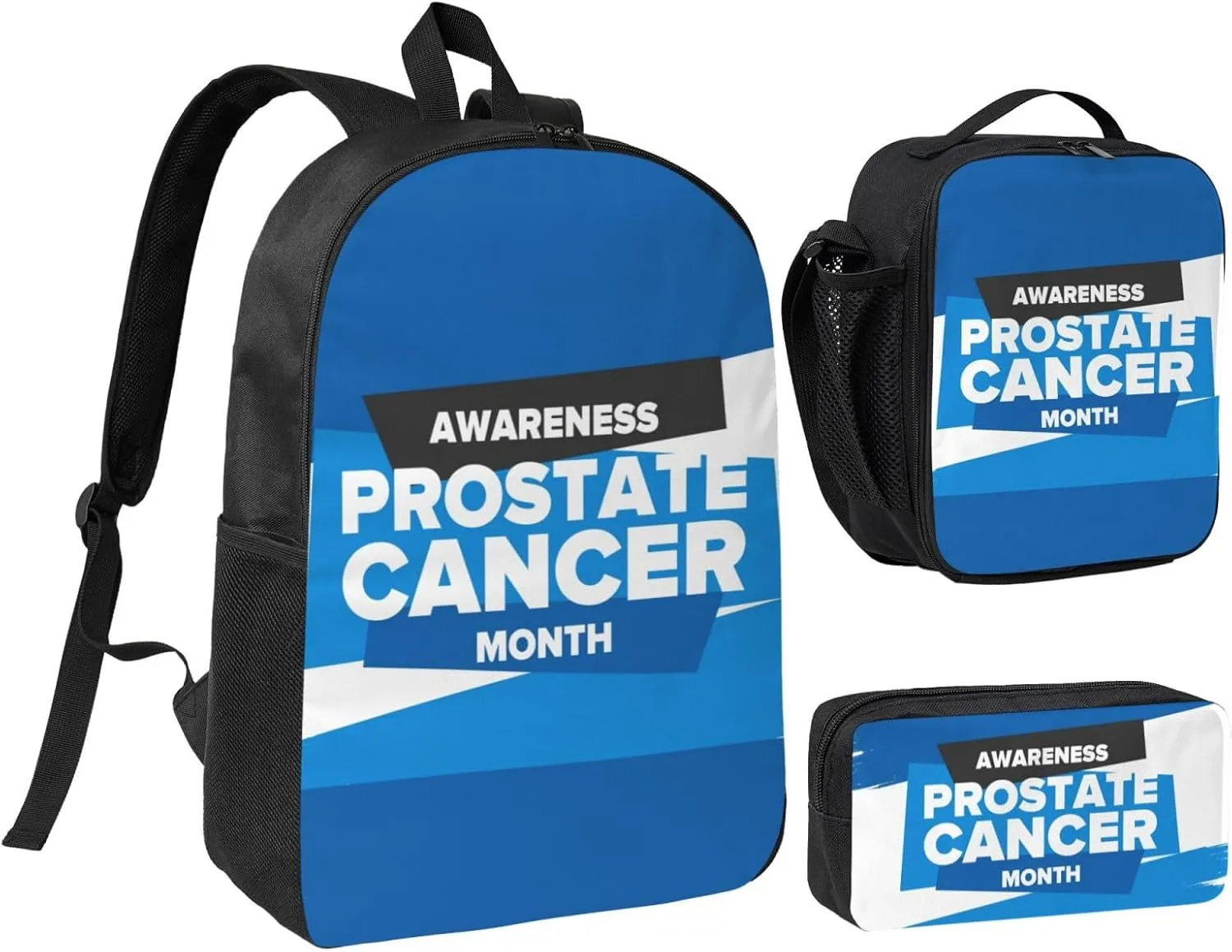 Prostate Cancer Awareness Month Backpack Set Lightweight Laptop Backpack Lunch Bag with Pencil Case for Women Men Travel Work