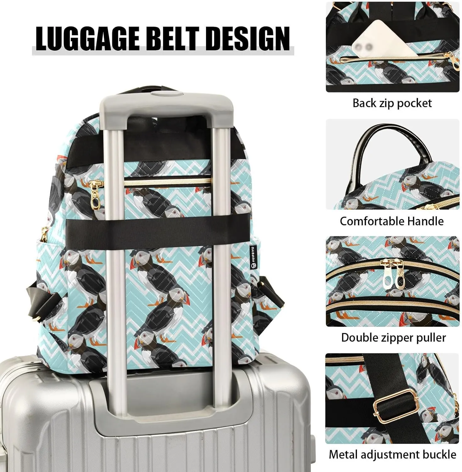 Puffin Bird Mini Backpack for Women, Travel Backpack Purse Daypack Shoulder Bag for Ladies