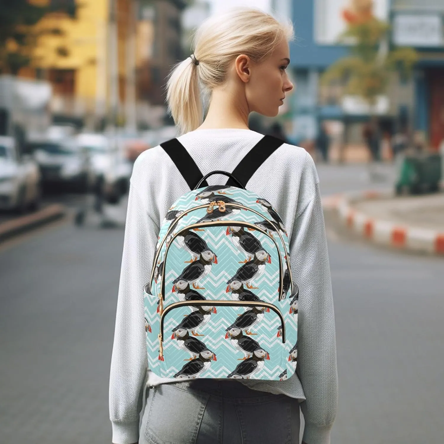 Puffin Bird Mini Backpack for Women, Travel Backpack Purse Daypack Shoulder Bag for Ladies