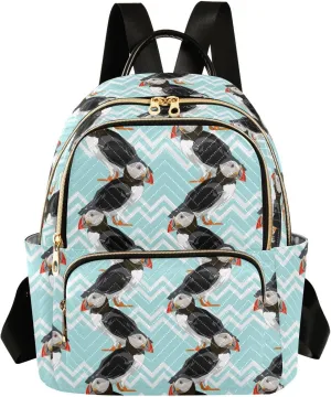 Puffin Bird Mini Backpack for Women, Travel Backpack Purse Daypack Shoulder Bag for Ladies